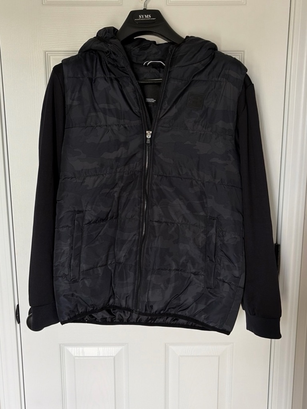 Under Armour Kids Black Hooded Puffer Jacket with Subtle Camo